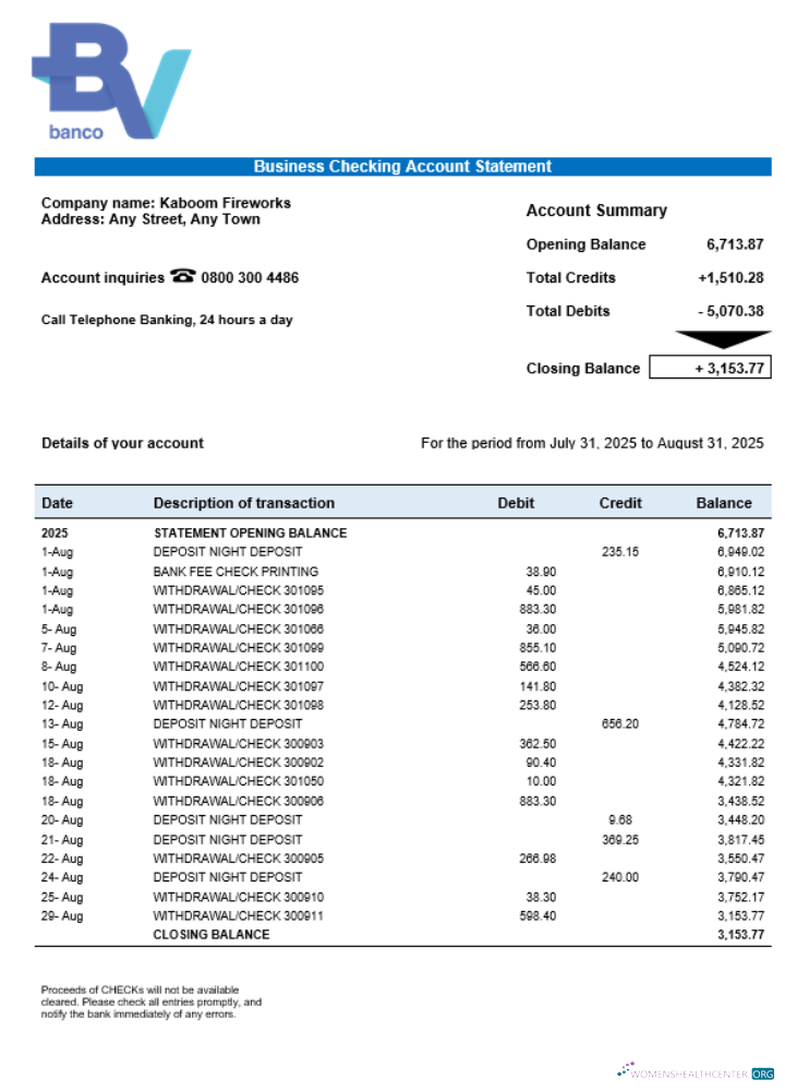 Download Banco Votorantim enterprise account statement Word and PDF template Photoshop template